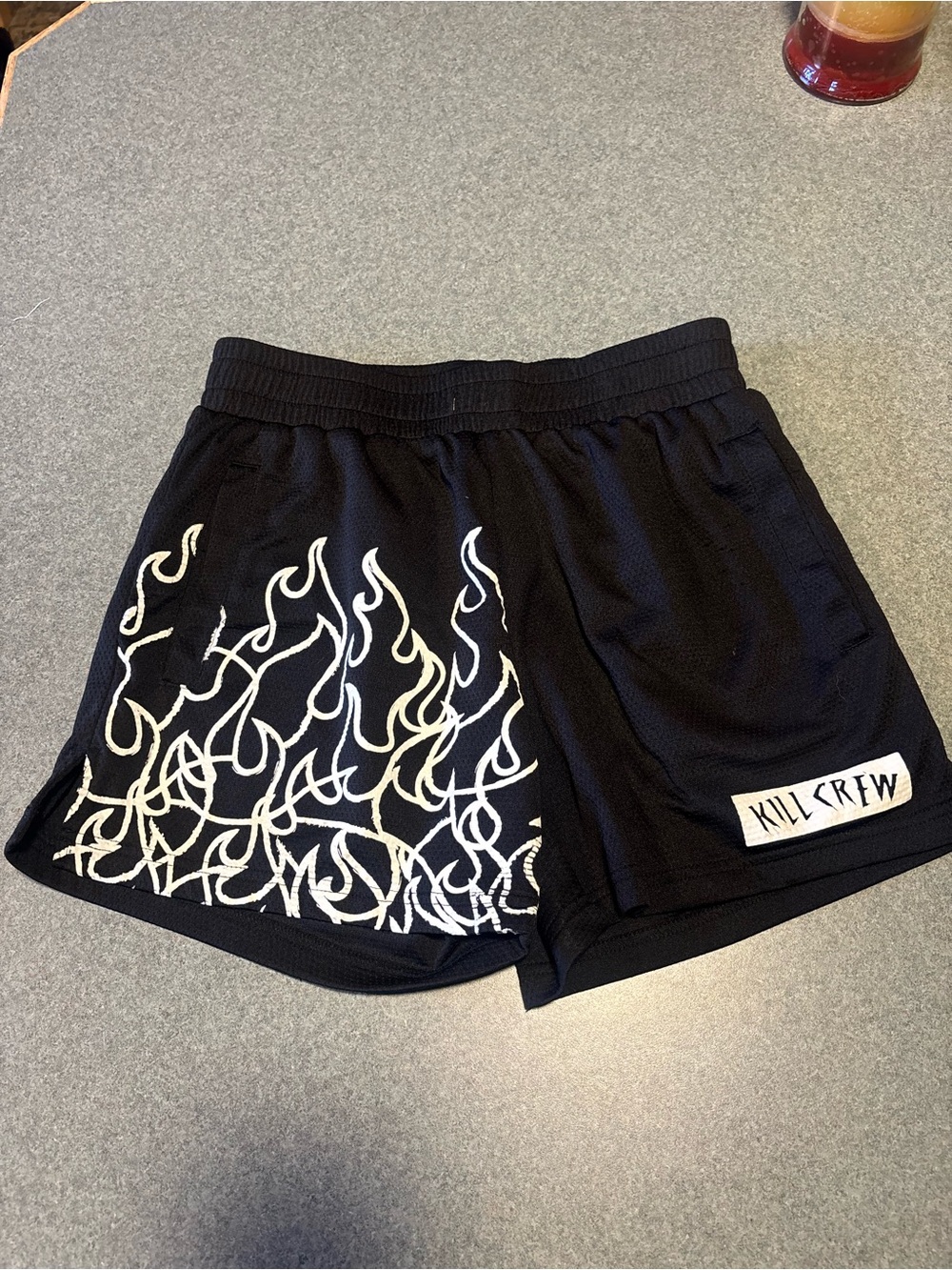 Kill Crew Black Shorts with White Flame Print